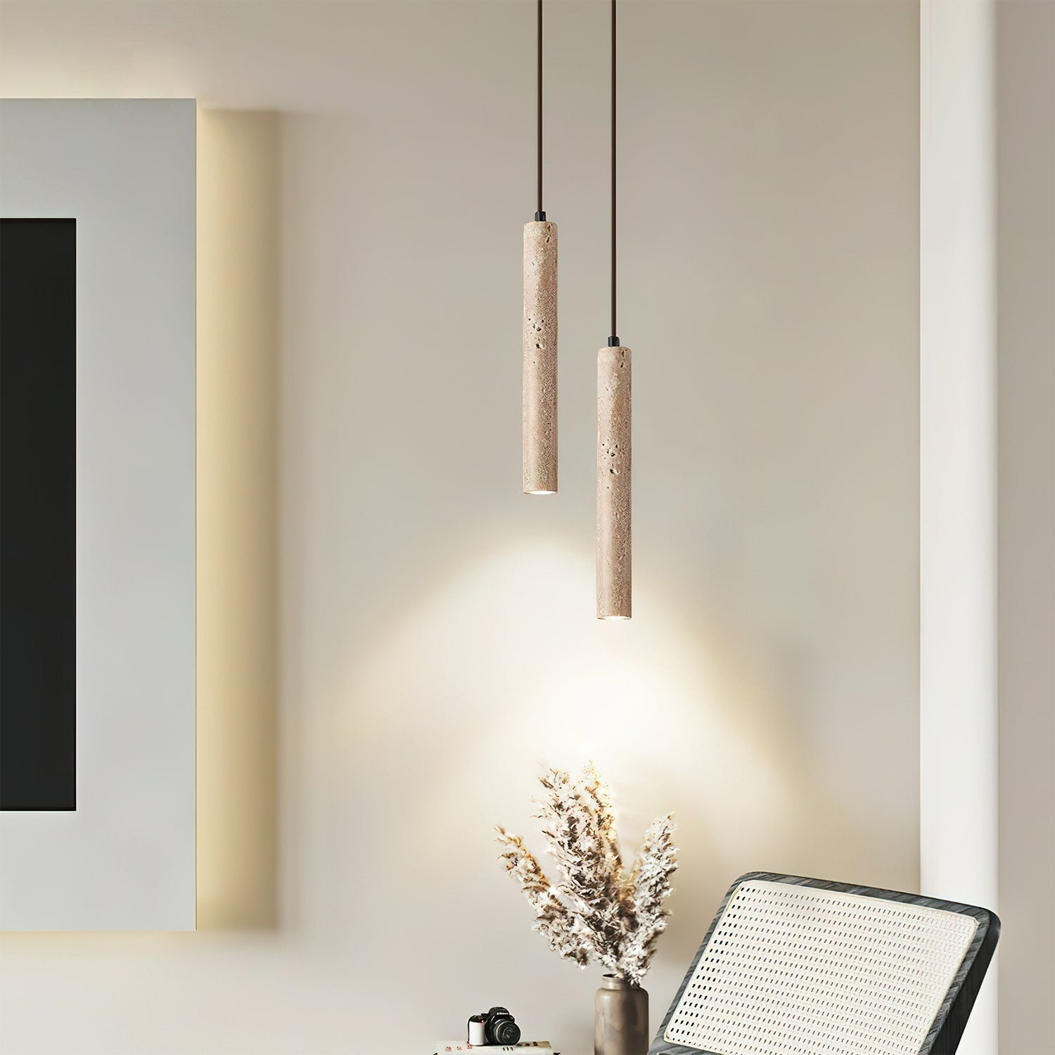 Sular Cylindrical Travertine Pendant Light