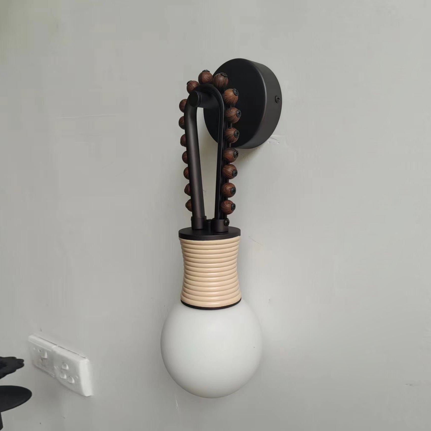 Sytala Premium Art Walnut Glass Wall Lamp - Neutral Decor