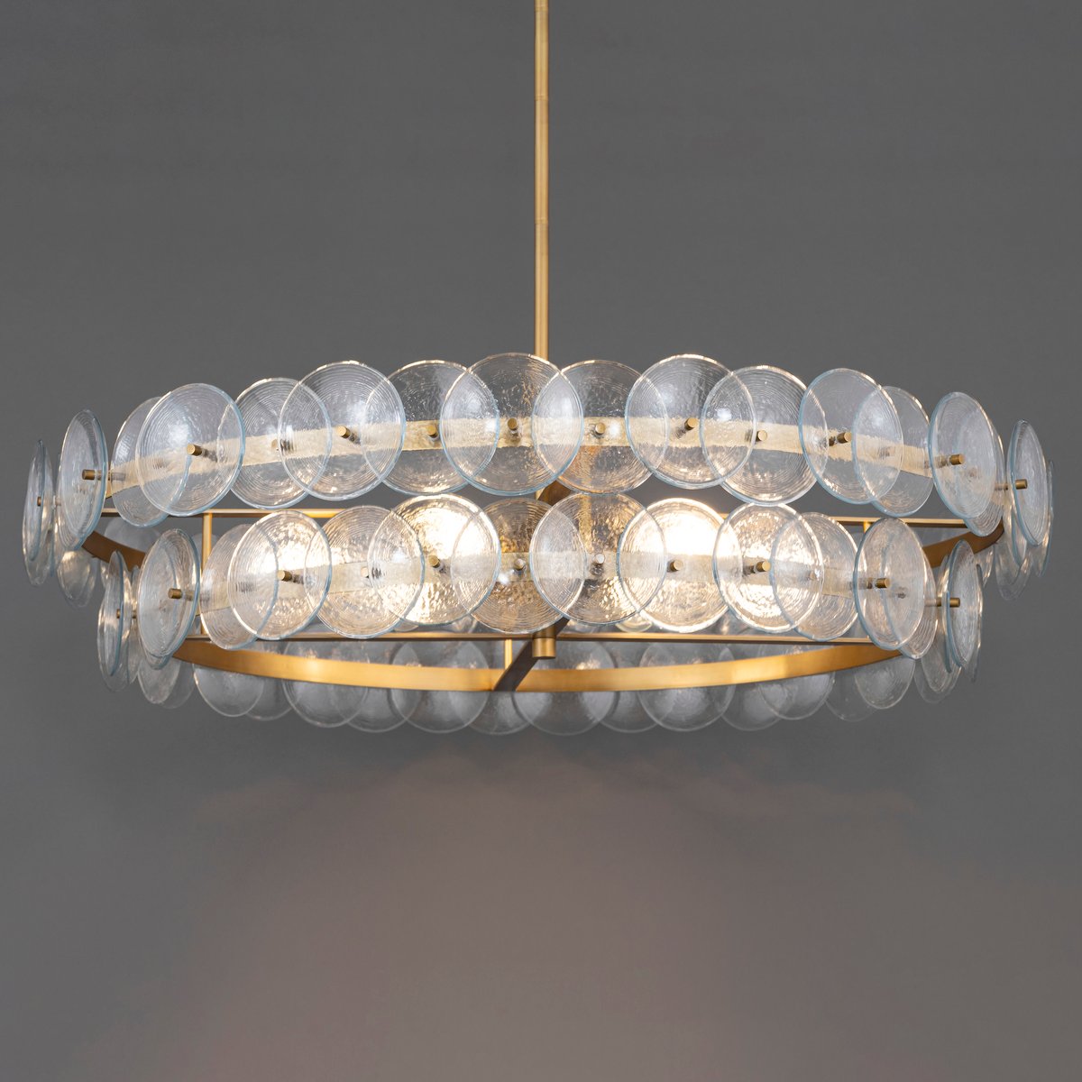 Celalora Chandelier Amber Pressed Glass Disc Round