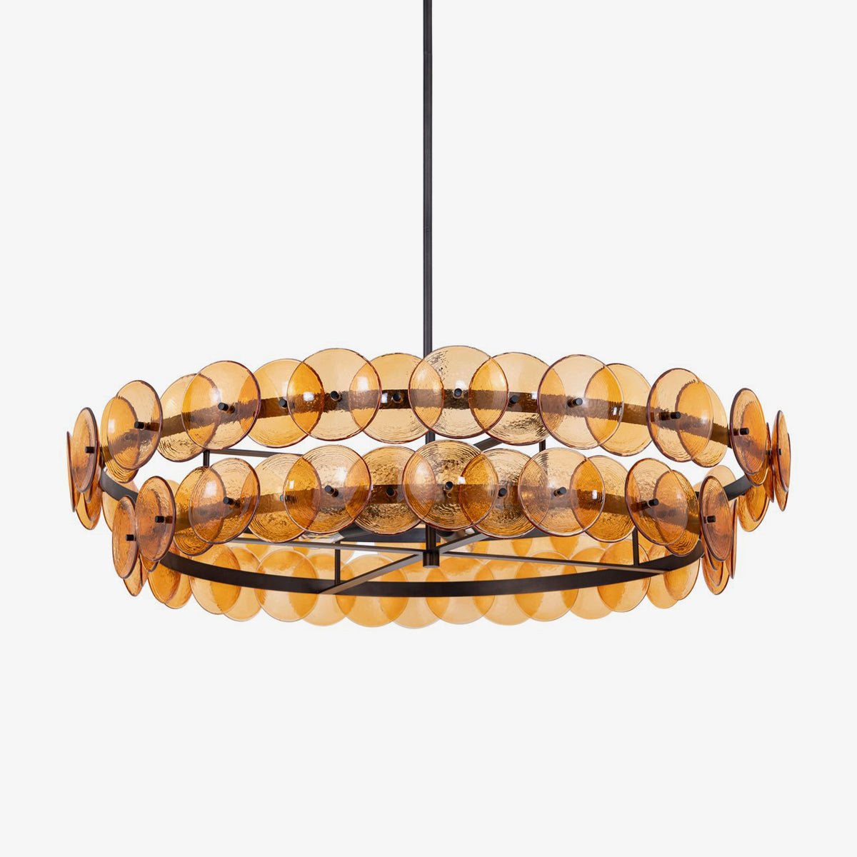 Celalora Chandelier Amber Pressed Glass Disc Round