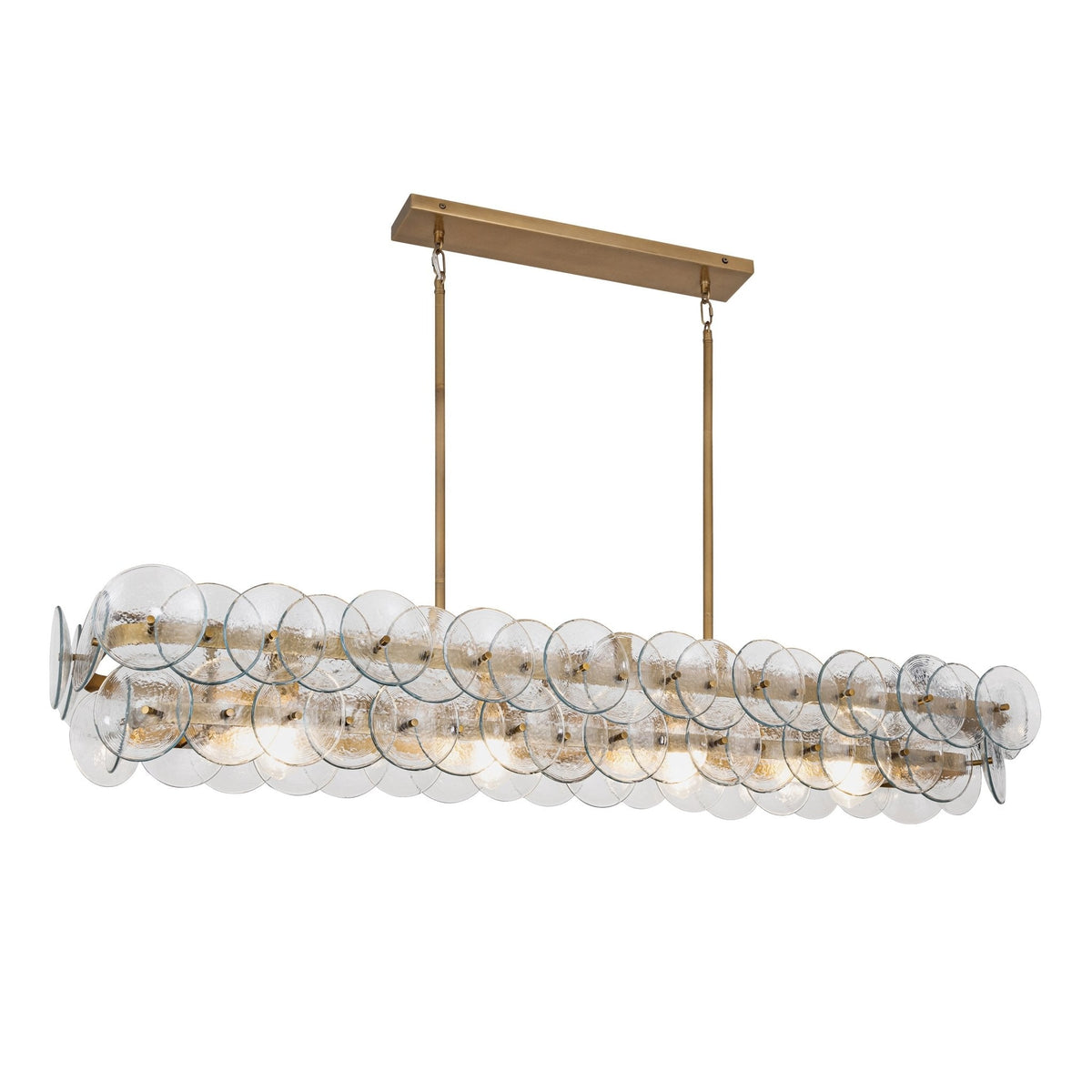 Veleniel Chandelier Linear Amber Pressed Glass Disc Modern