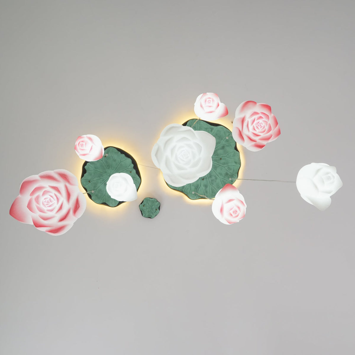Rivinira Chandelier Lotus Floral Pendant Pink White 7-Light
