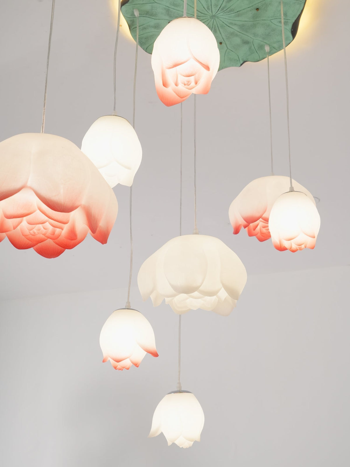 Rivinira Chandelier Lotus Floral Pendant Pink White 7-Light