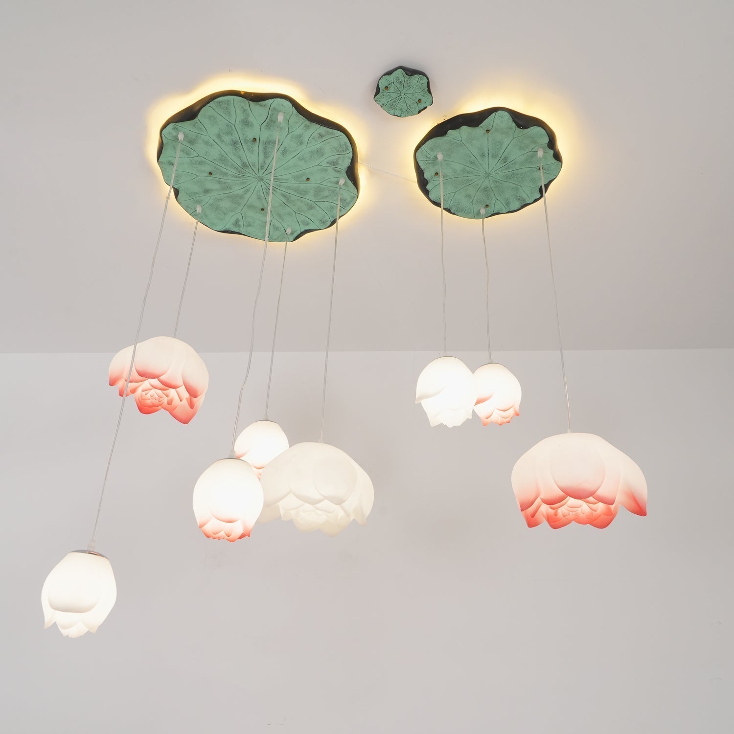 Rivinira Chandelier Lotus Floral Pendant Pink White 7-Light