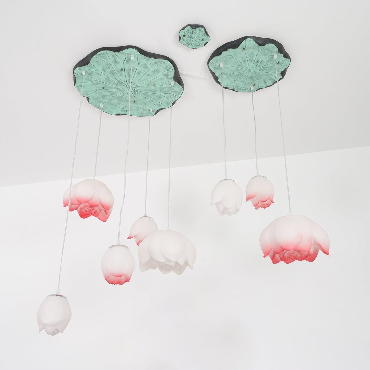 Rivinira Chandelier Lotus Floral Pendant Pink White 7-Light