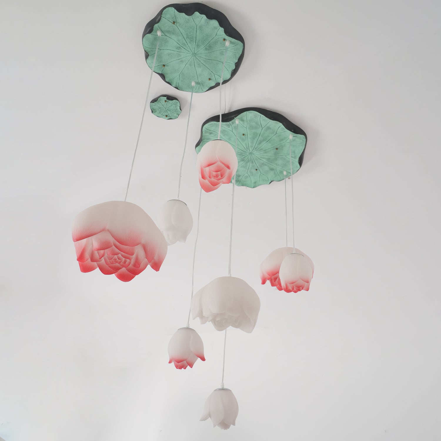 Rivinira Chandelier Lotus Floral Pendant Pink White 7-Light