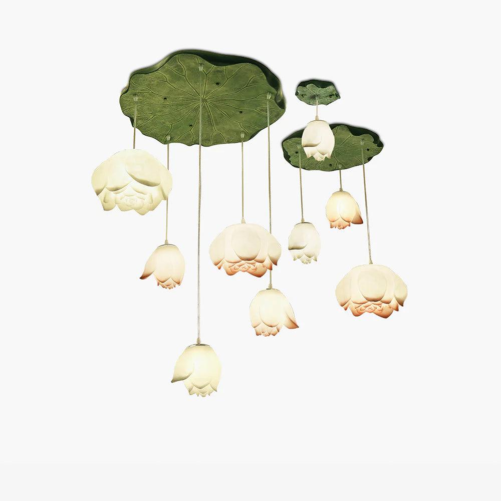 Rivinira Chandelier Lotus Floral Pendant Pink White 7-Light
