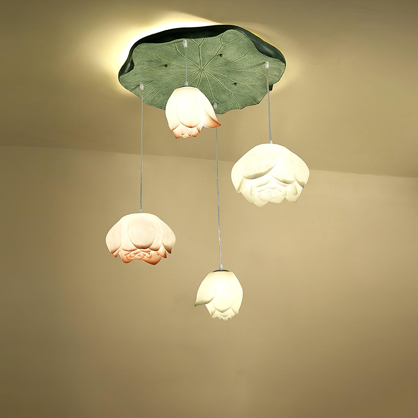Rivinira Chandelier Lotus Floral Pendant Pink White 7-Light