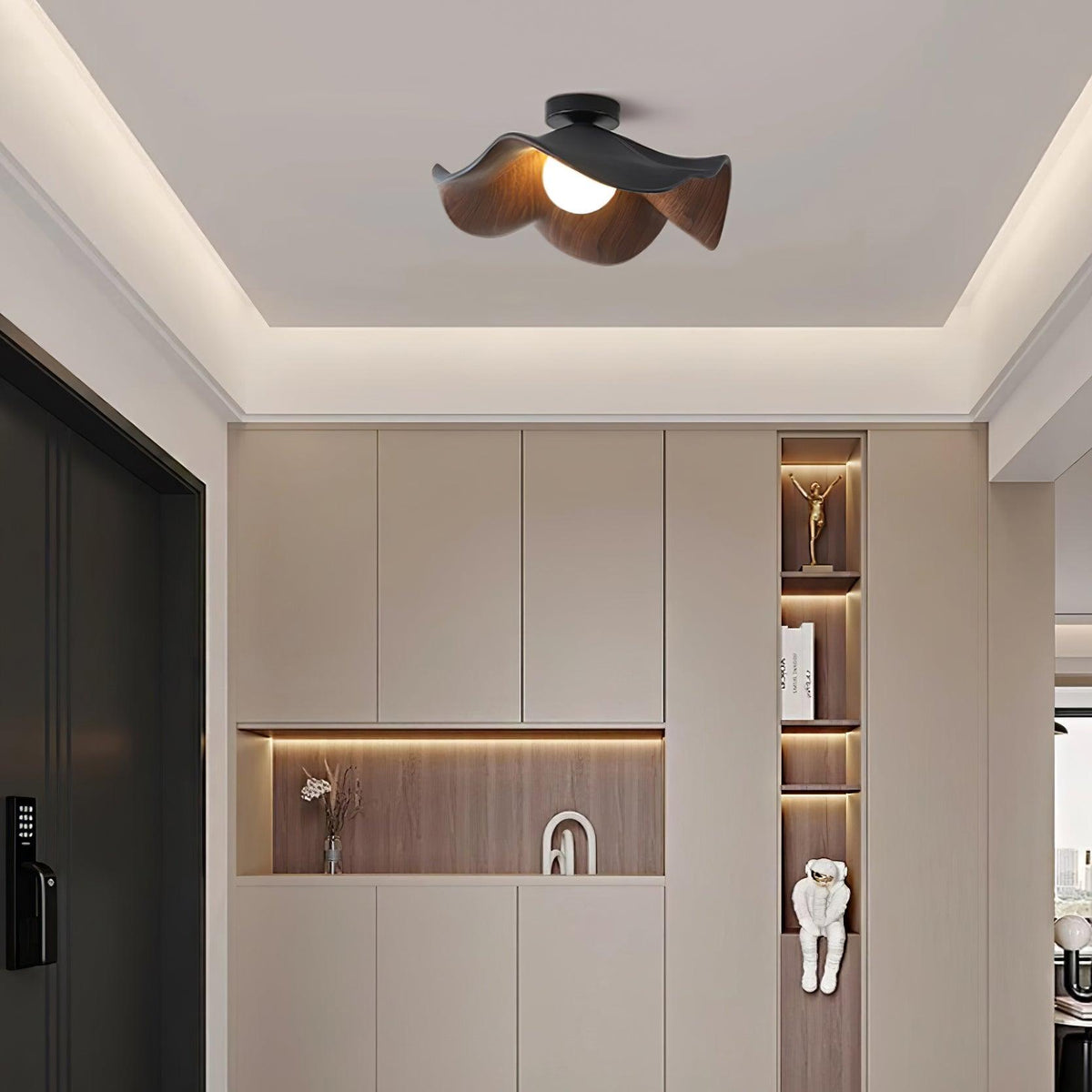 Belenor Ceiling Lamp Lotus Leaf with Wood and White Finish