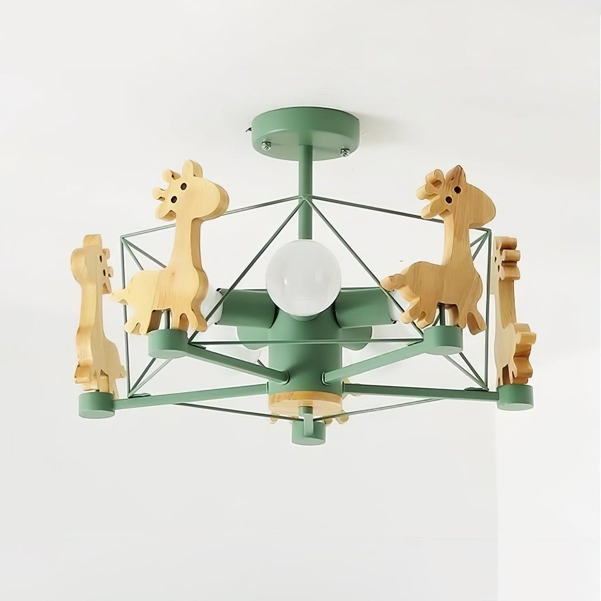 Rinelian Chandelier Lovely Deer Wooden Green & Pink
