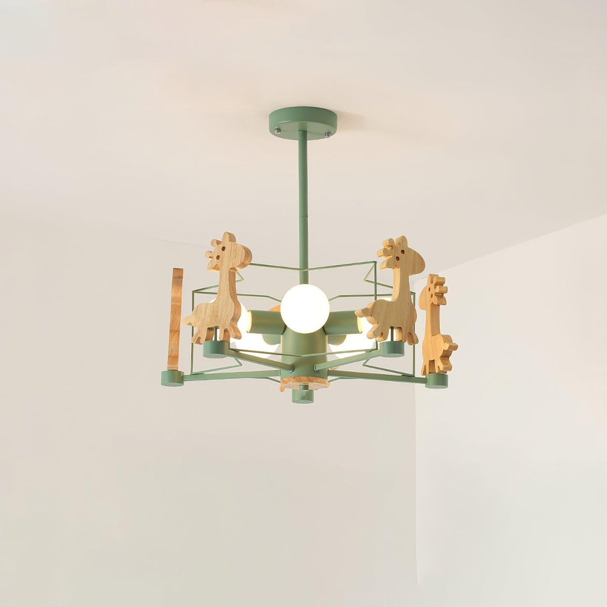 Rinelian Chandelier Lovely Deer Wooden Green & Pink
