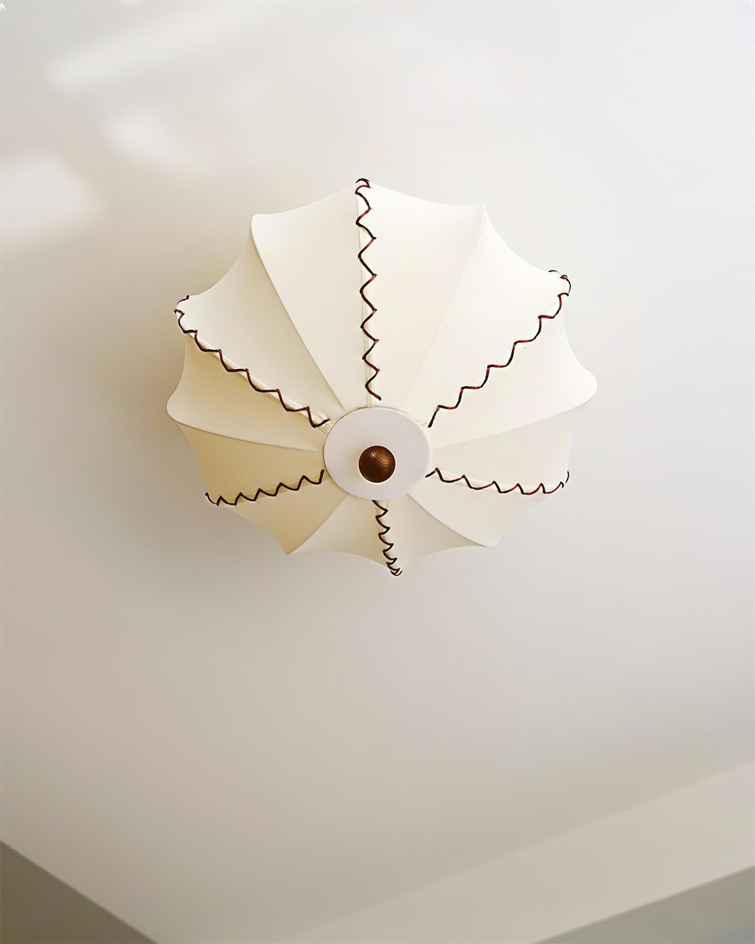 Ceiling Light Beige Fabric with Walnut Wood Accents Artistic - Neutral Decor