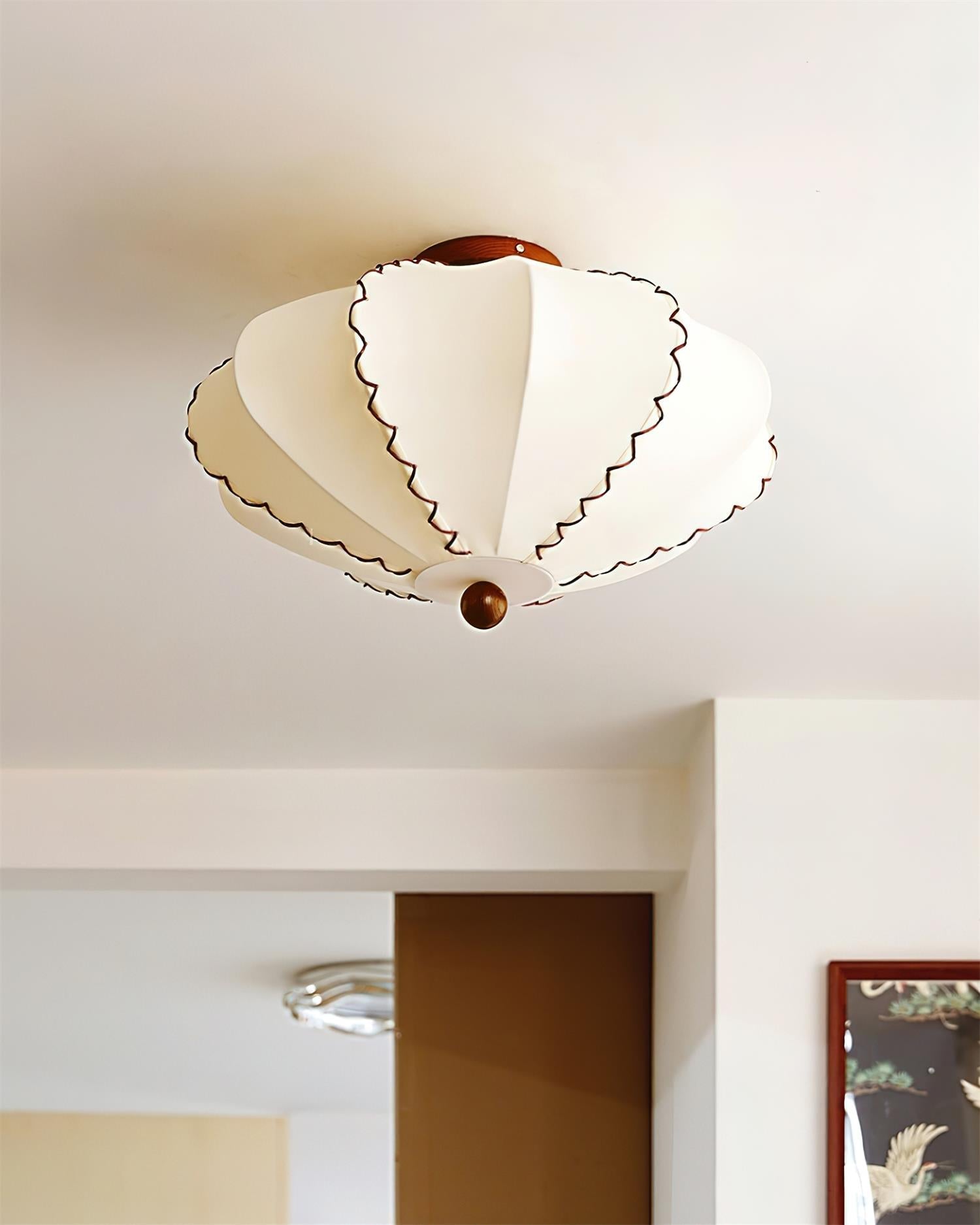 Ceiling Light Beige Fabric with Walnut Wood Accents Artistic - Neutral Decor