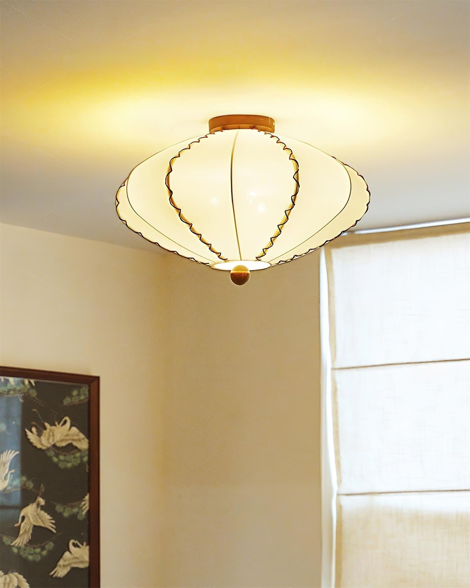 Ceiling Light Beige Fabric with Walnut Wood Accents Artistic - Neutral Decor