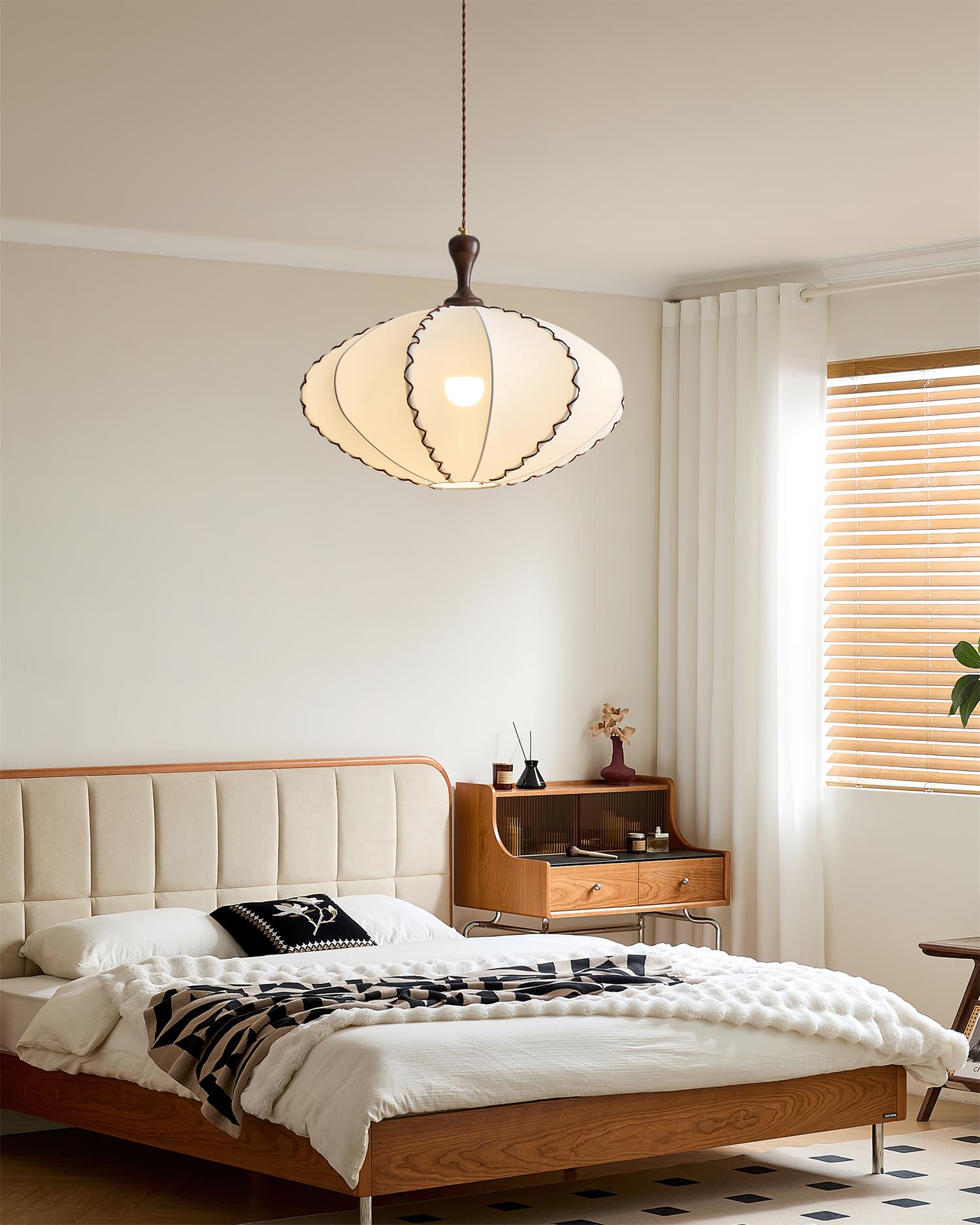Lucian Pendant Lamp Scalloped Pleated Fabric - Neutral Decor