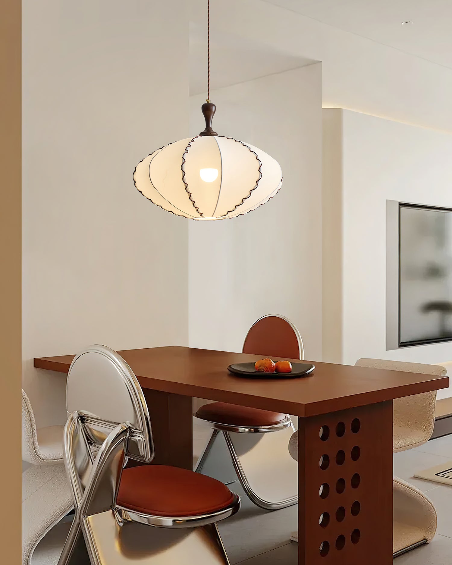 Lucian Pendant Lamp Scalloped Pleated Fabric - Neutral Decor