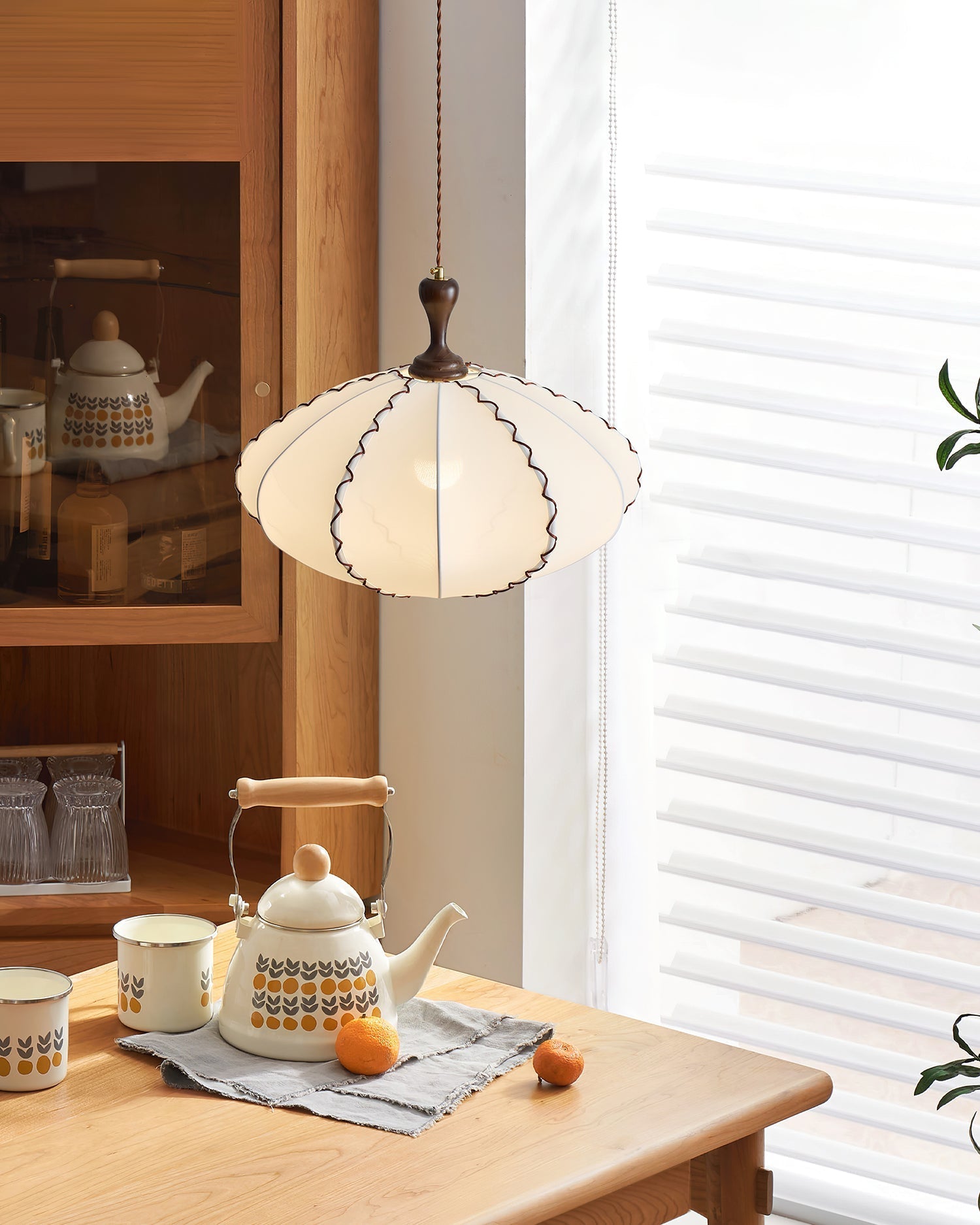 Lucian Pendant Lamp Scalloped Pleated Fabric - Neutral Decor
