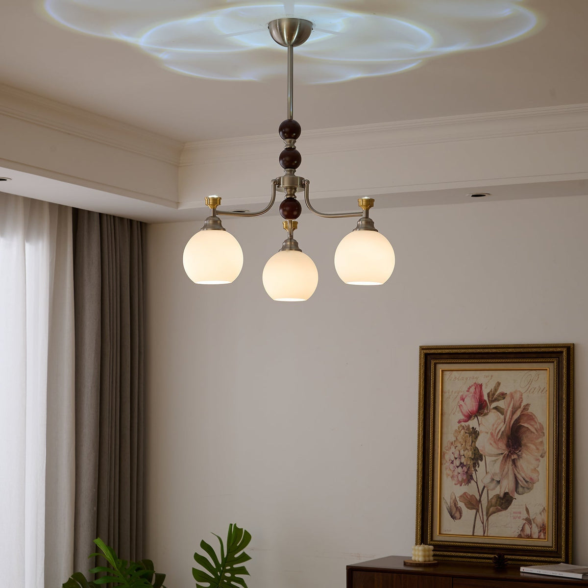 Eursoria Traditional Art Orb Wood Glass Chandelier
