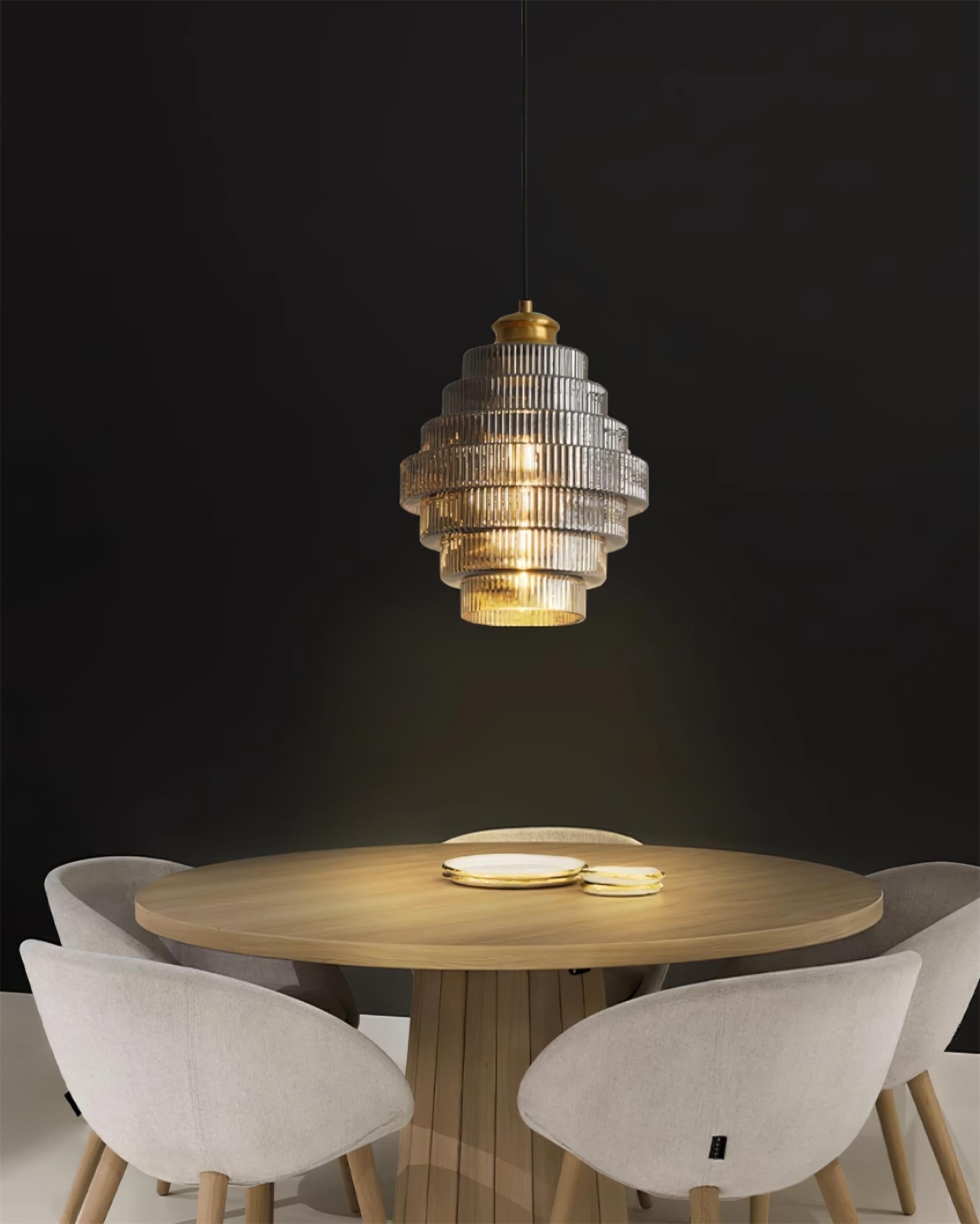 Brivelle Plug-In Ribbed Glass Pendant Light with Brass Accent - Neutral Decor