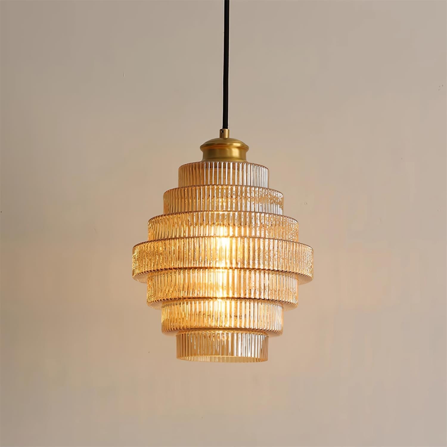 Brivelle Plug-In Ribbed Glass Pendant Light with Brass Accent - Neutral Decor