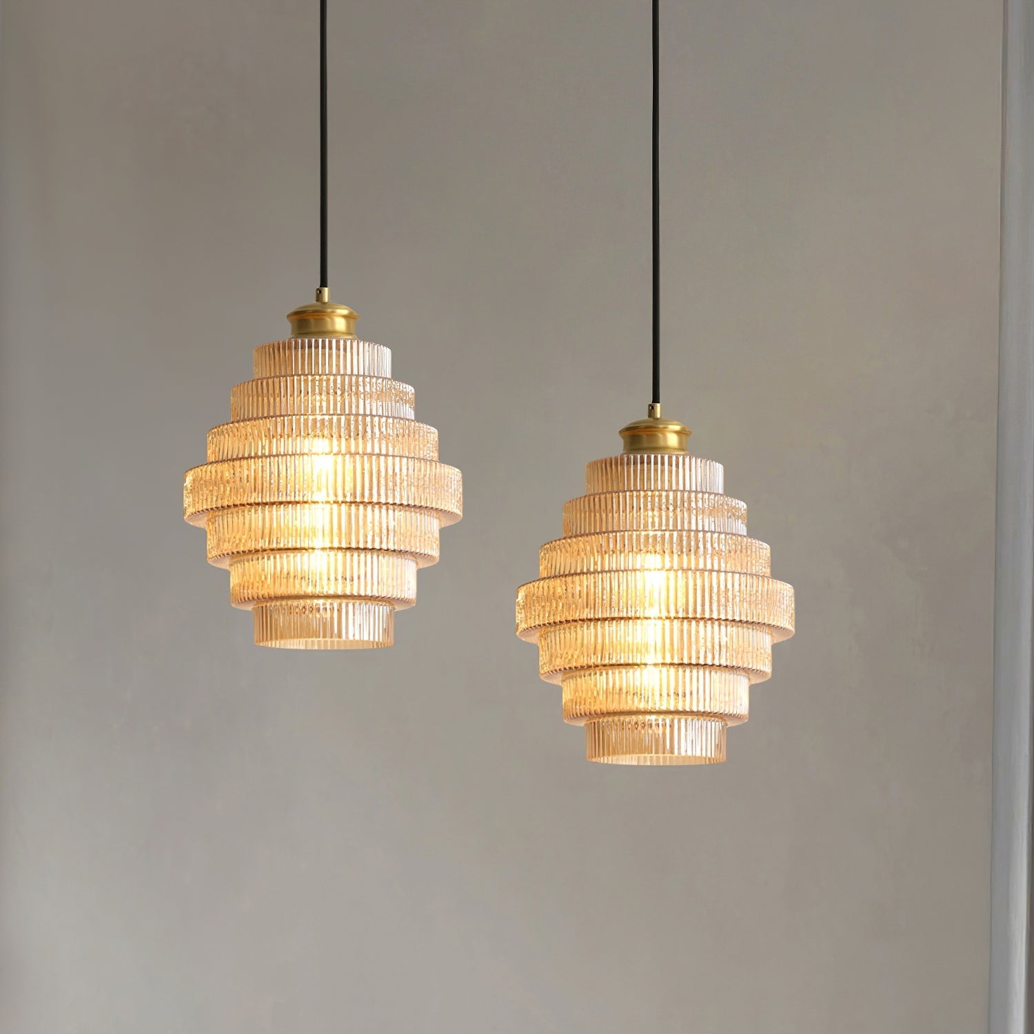Brivelle Plug-In Ribbed Glass Pendant Light with Brass Accent - Neutral Decor