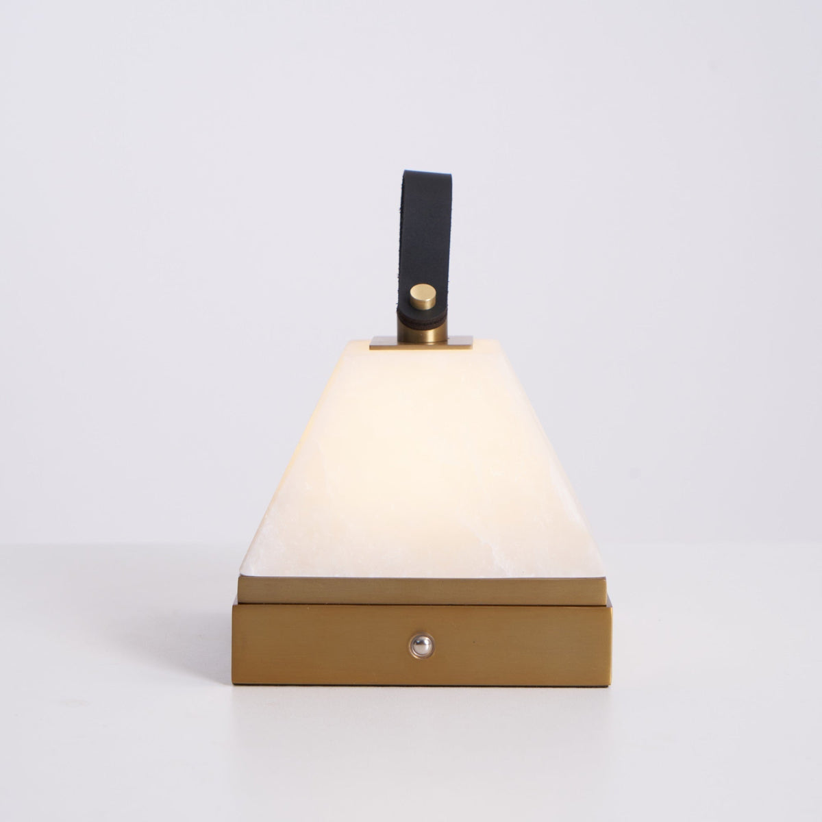 Pyramidale Alabaster Table Lamp with Leather Handle
