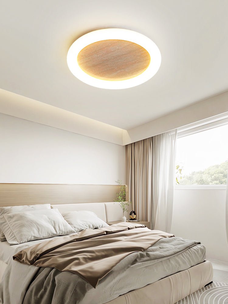 Kaia Minimal Yellow Travertine Halo Ceiling Light