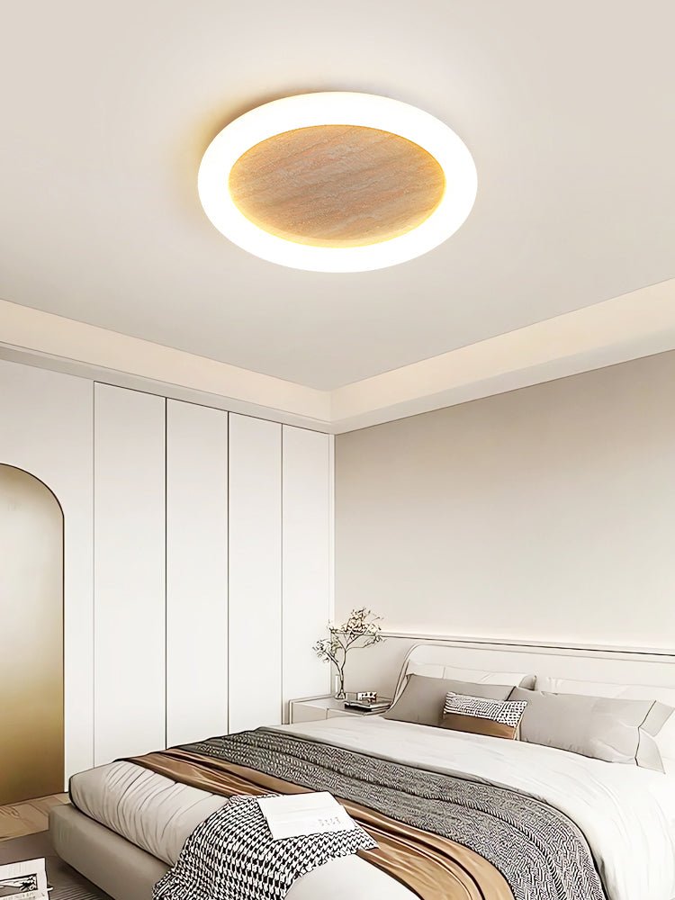Kaia Minimal Yellow Travertine Halo Ceiling Light