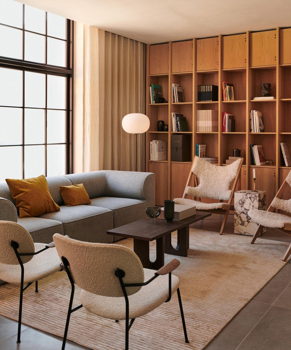 Iloryra Column-Base Travertine Floor Lamp