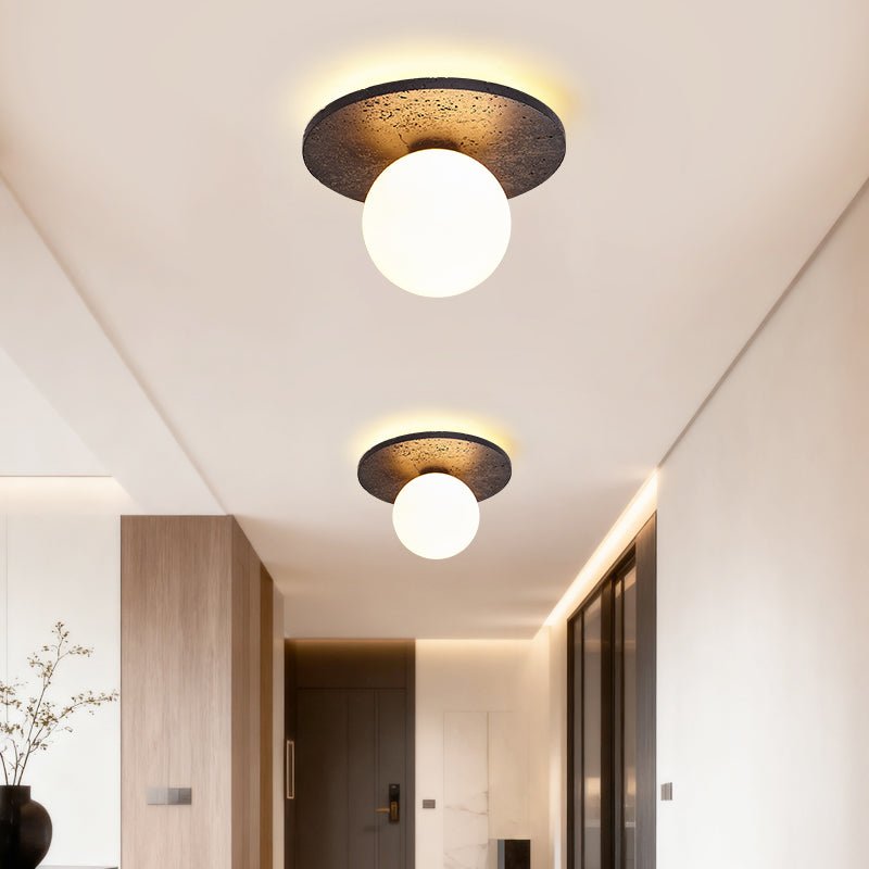Otto Black Travertine Globe Ceiling Lamp