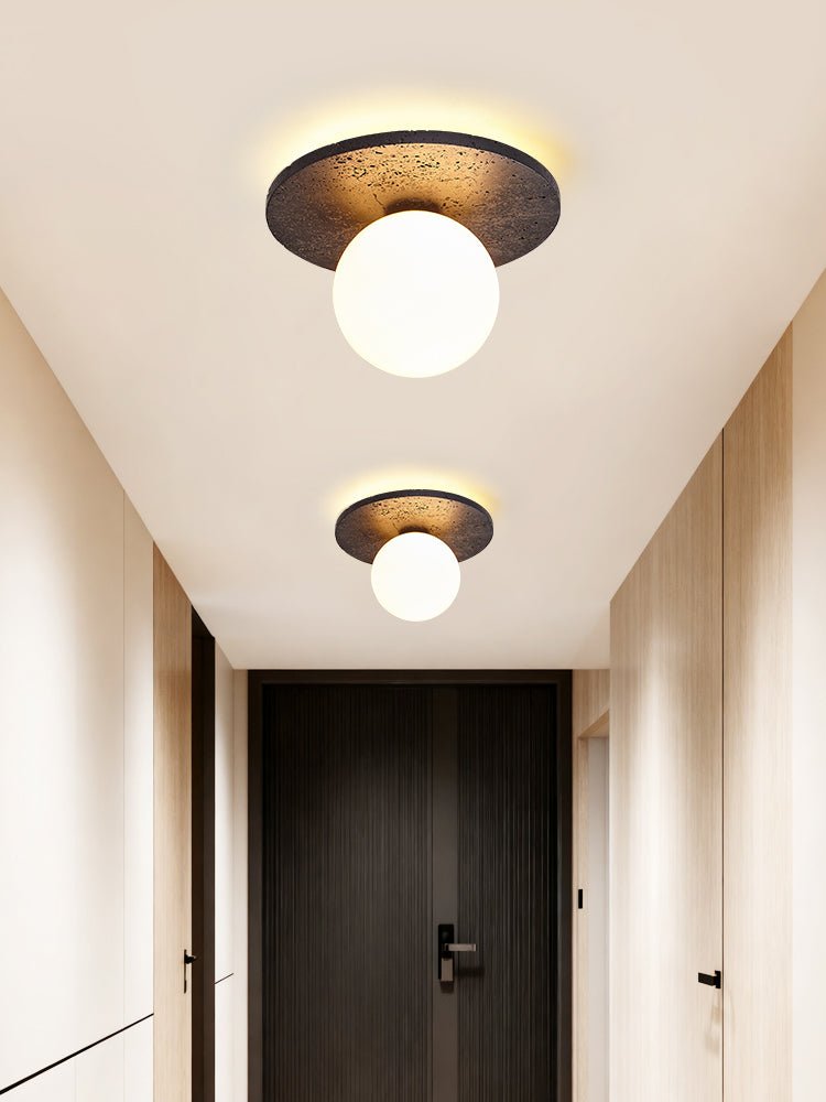 Otto Black Travertine Globe Ceiling Lamp