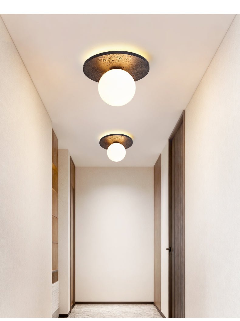 Otto Black Travertine Globe Ceiling Lamp