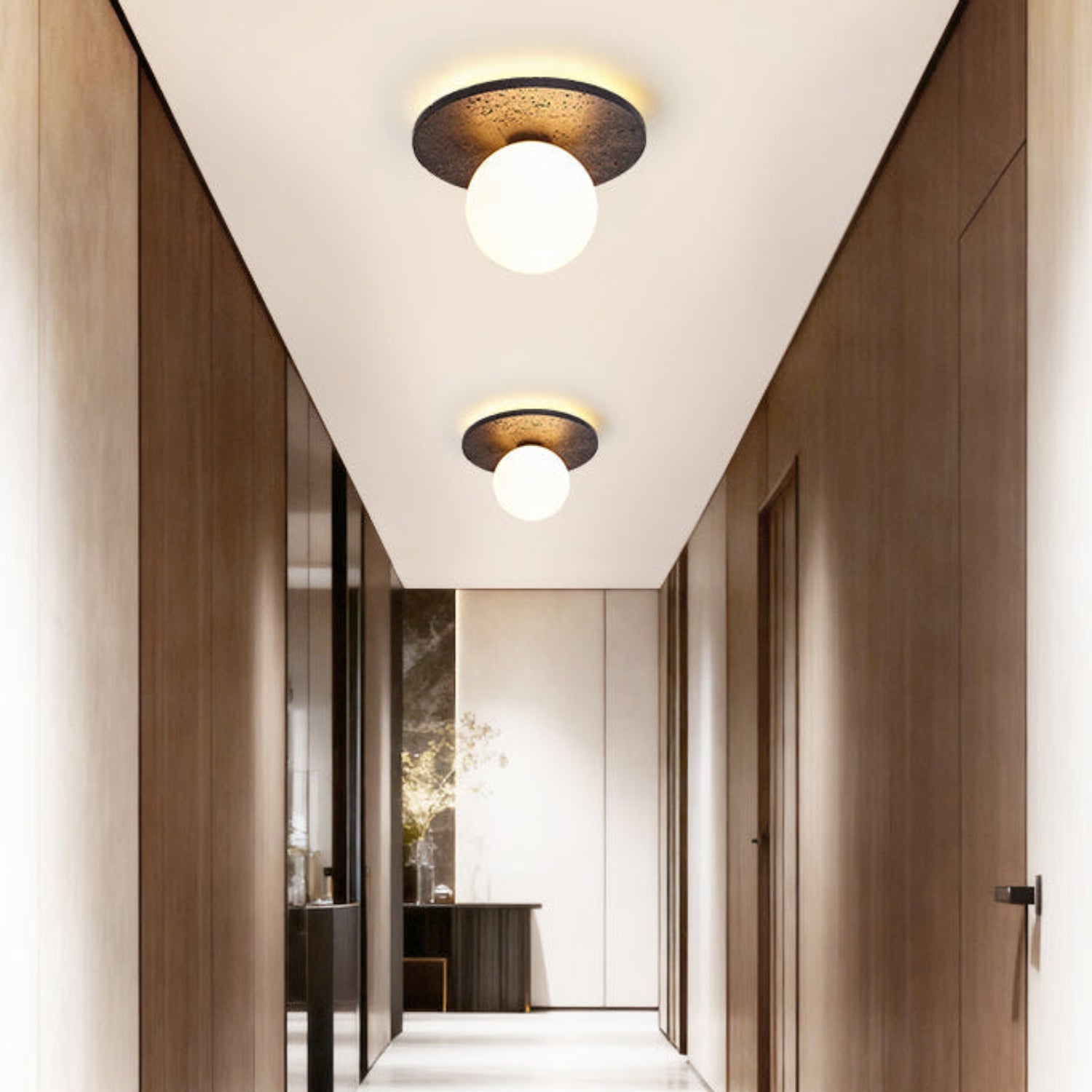 Otto Black Travertine Globe Ceiling Lamp