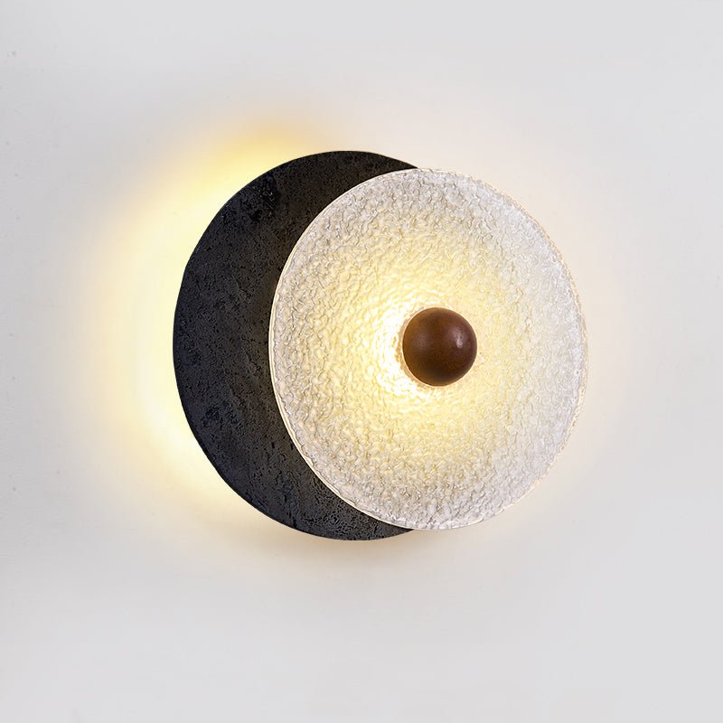 Valalaine Textured Black Travertine Glass Disc Wall Lamp