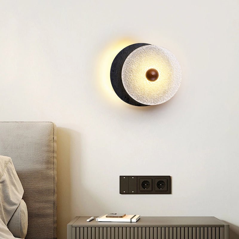 Valalaine Textured Black Travertine Glass Disc Wall Lamp