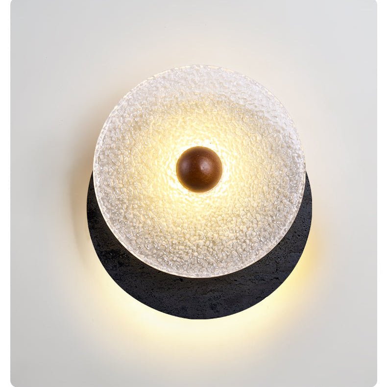 Valalaine Textured Black Travertine Glass Disc Wall Lamp