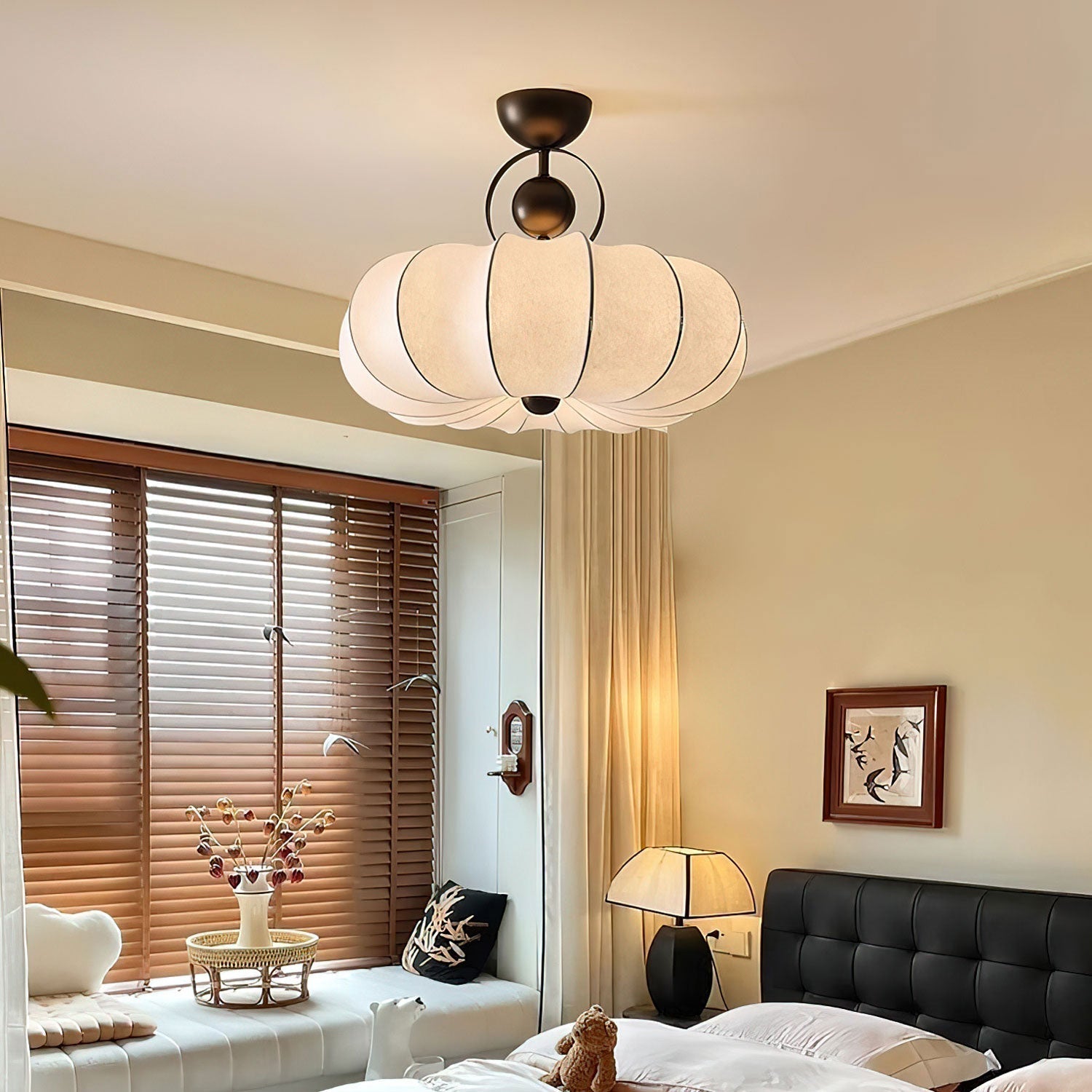 Yunshui Petal Fabric Bronze Pendant Light