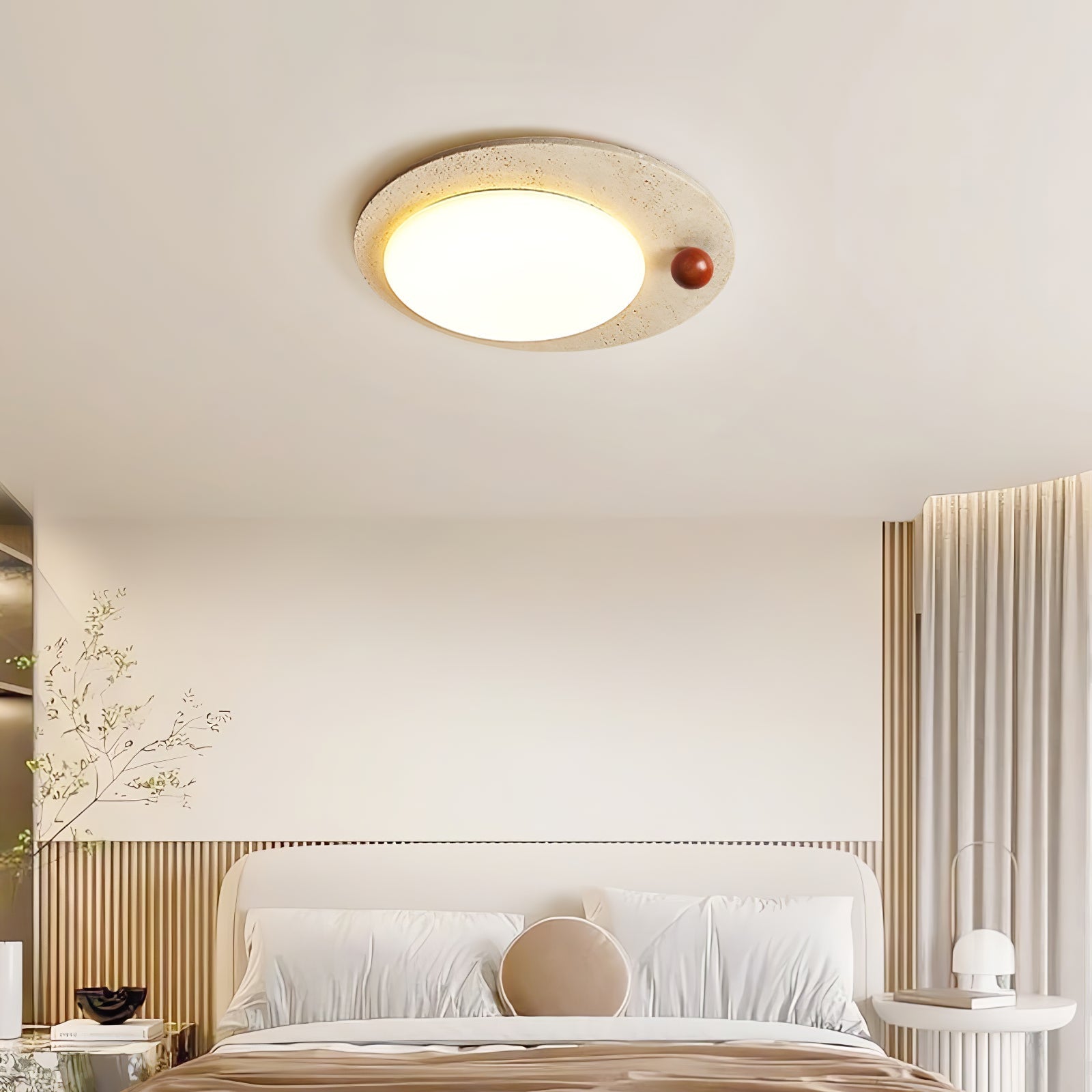 Circular Travertine Ceiling Light - Neutral Decor