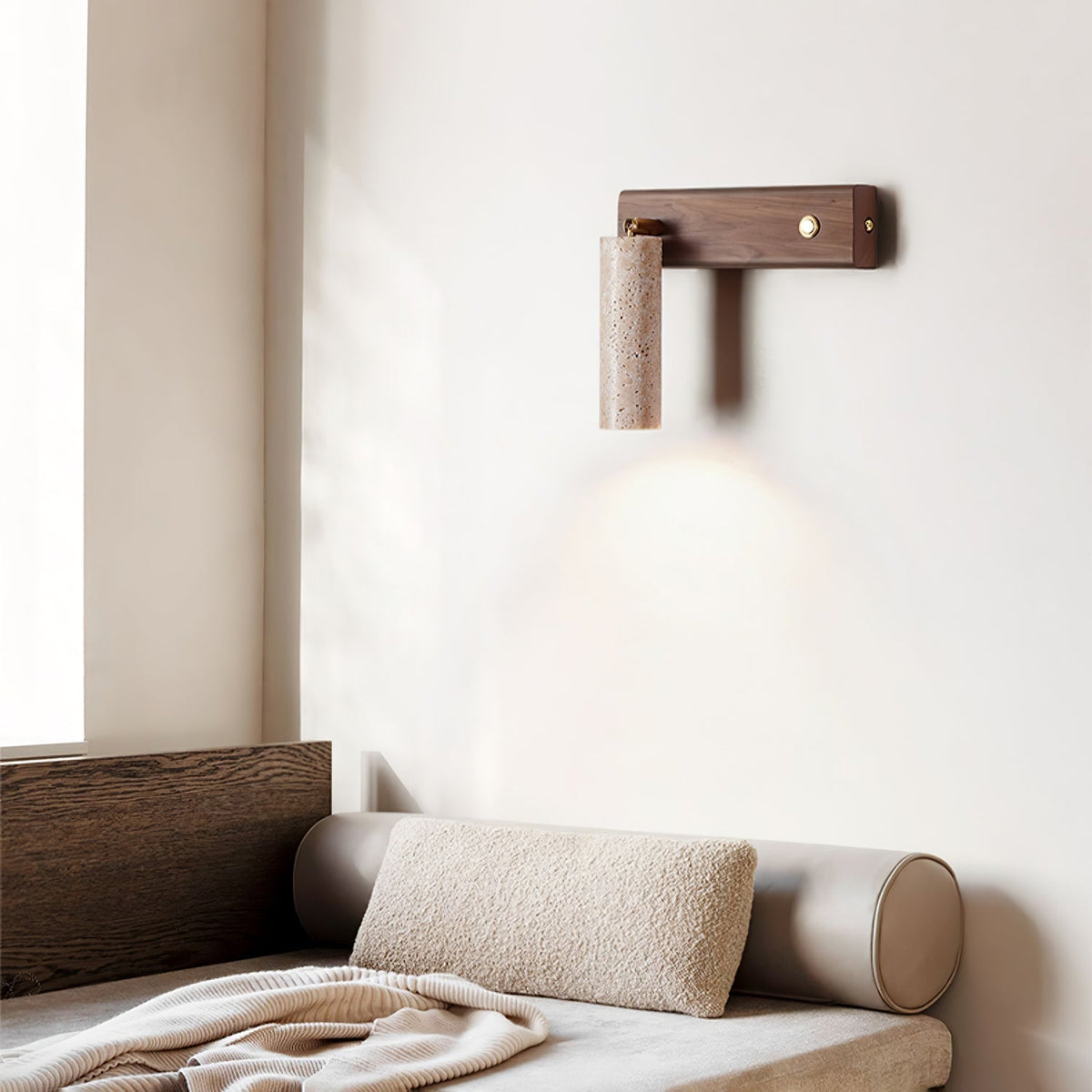 Valeaya Cylindrical Travertine Wall Light SpotLight