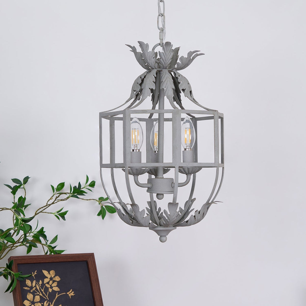 Soraaine Chandelier Retro Cage Grey Candle