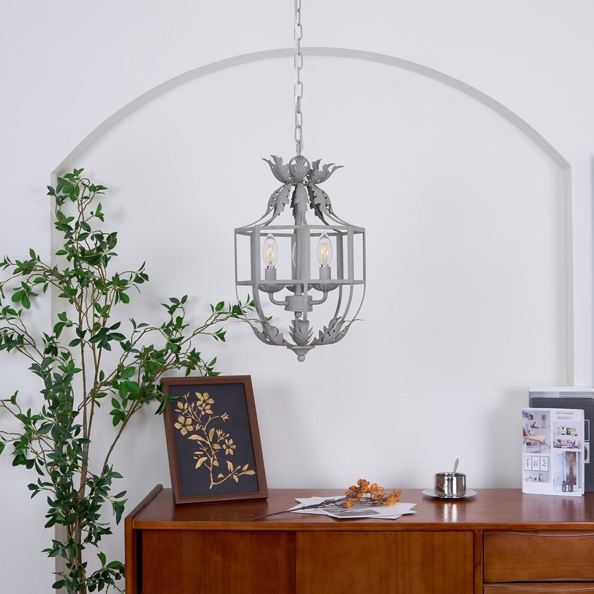 Soraaine Chandelier Retro Cage Grey Candle