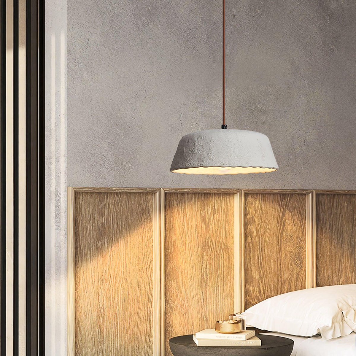 Stone Contemporary Wood Pendant Lamp