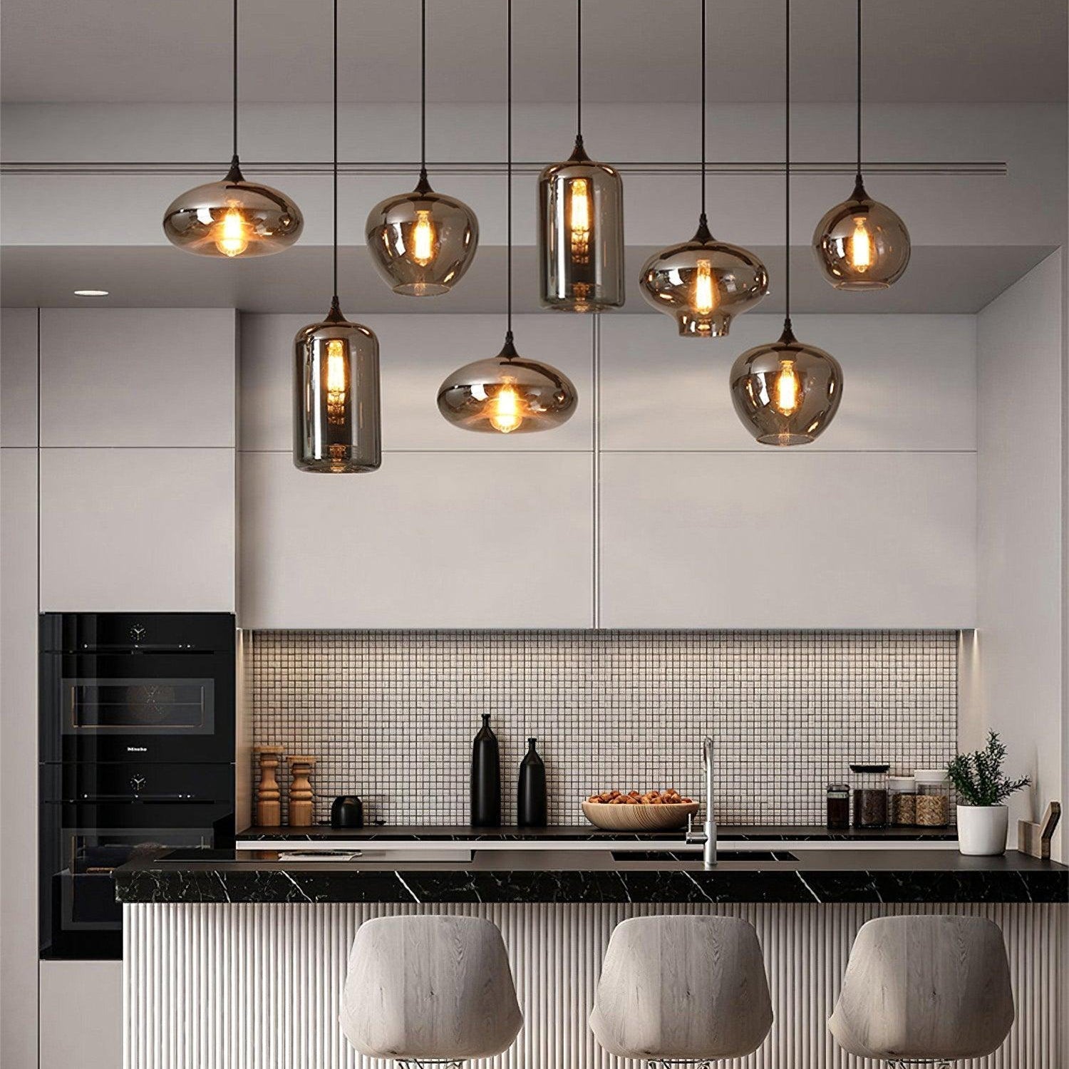 Gabrielle Minimalist Bottle Glass Pendant Light Smoke Gray