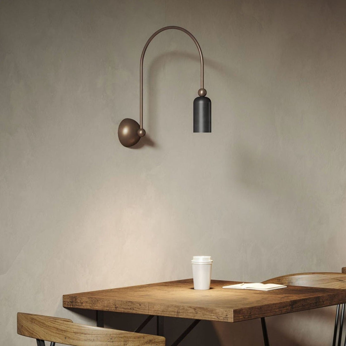 Vortigaud Curved Bronze Black Wall Light