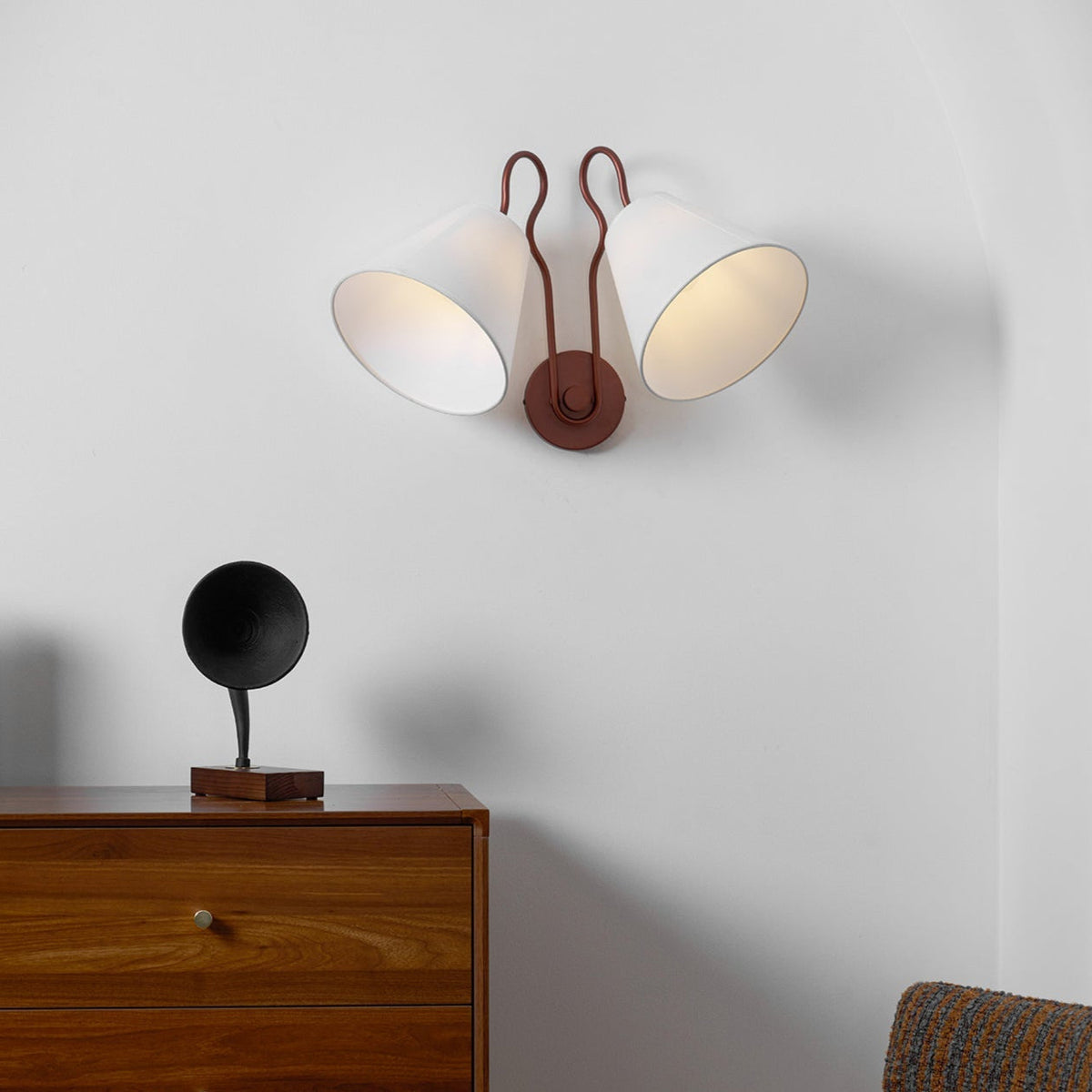 Paloma Double White Cone Shades Wall Lamp Fabric