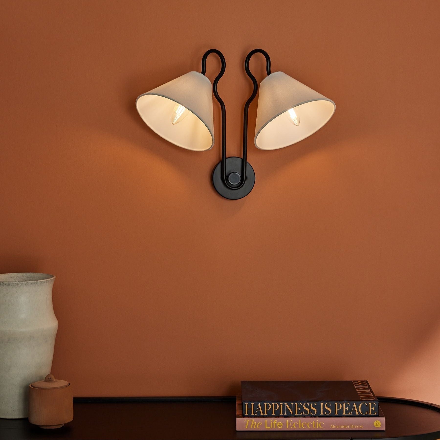Paloma Double White Cone Shades Wall Lamp Fabric