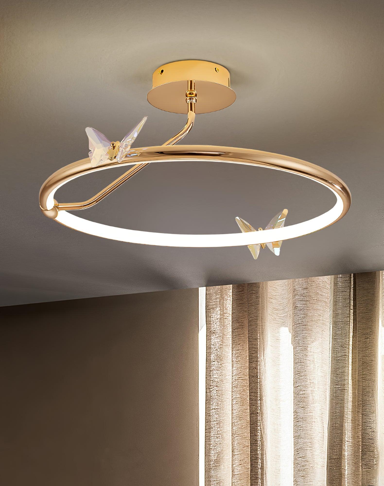 Cyrelel Ceiling Lamp Magic Butterfly Crystal Accents LED Ring