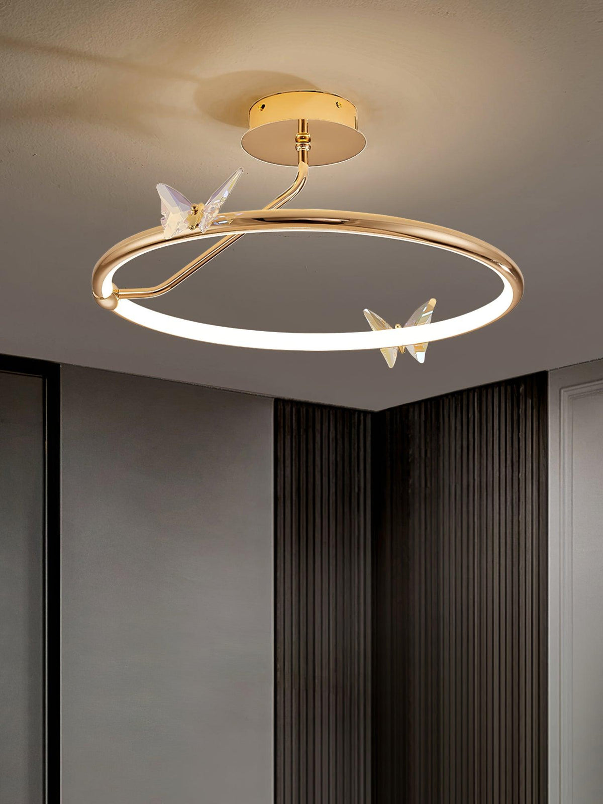 Cyrelel Ceiling Lamp Magic Butterfly Crystal Accents LED Ring