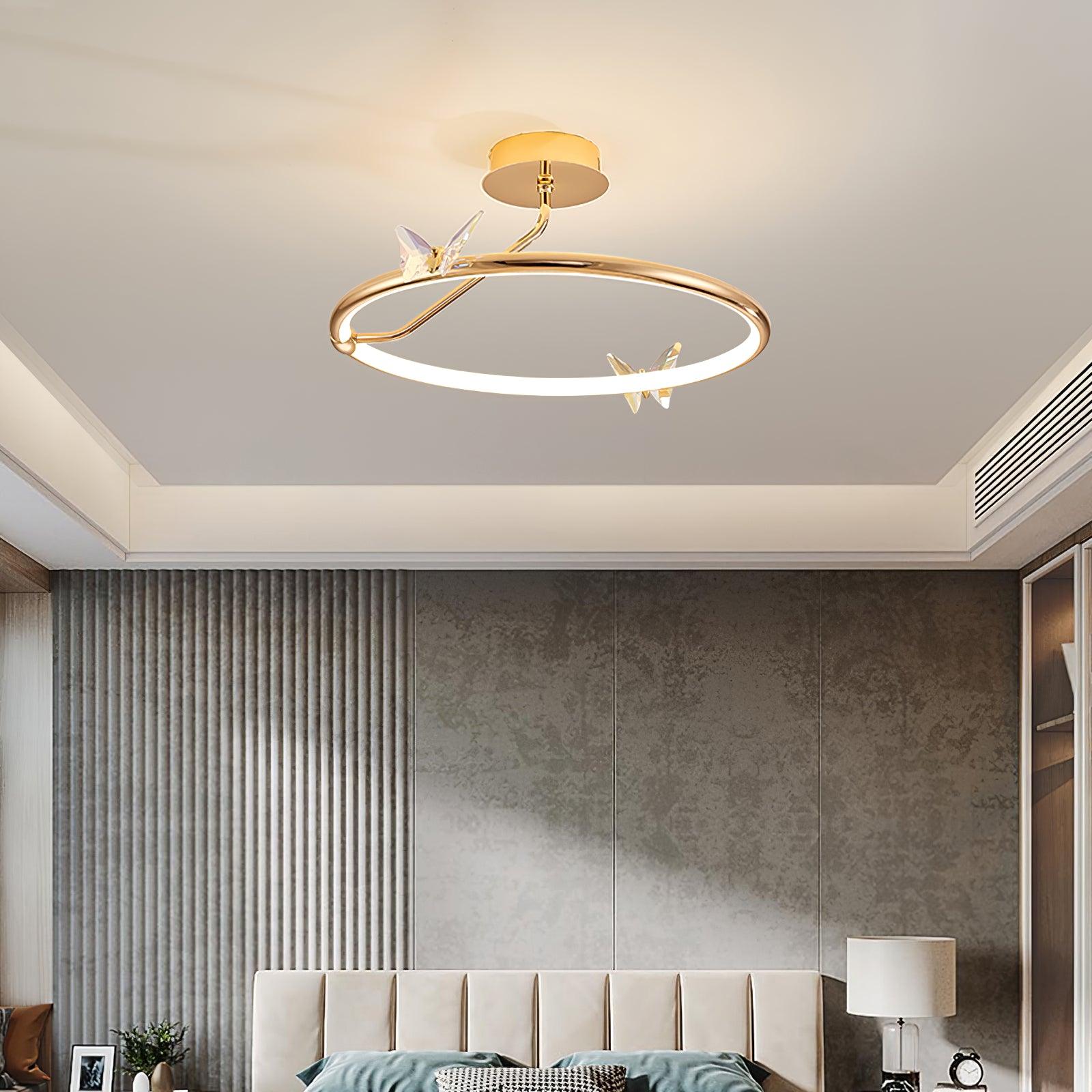 Cyrelel Ceiling Lamp Magic Butterfly Crystal Accents LED Ring