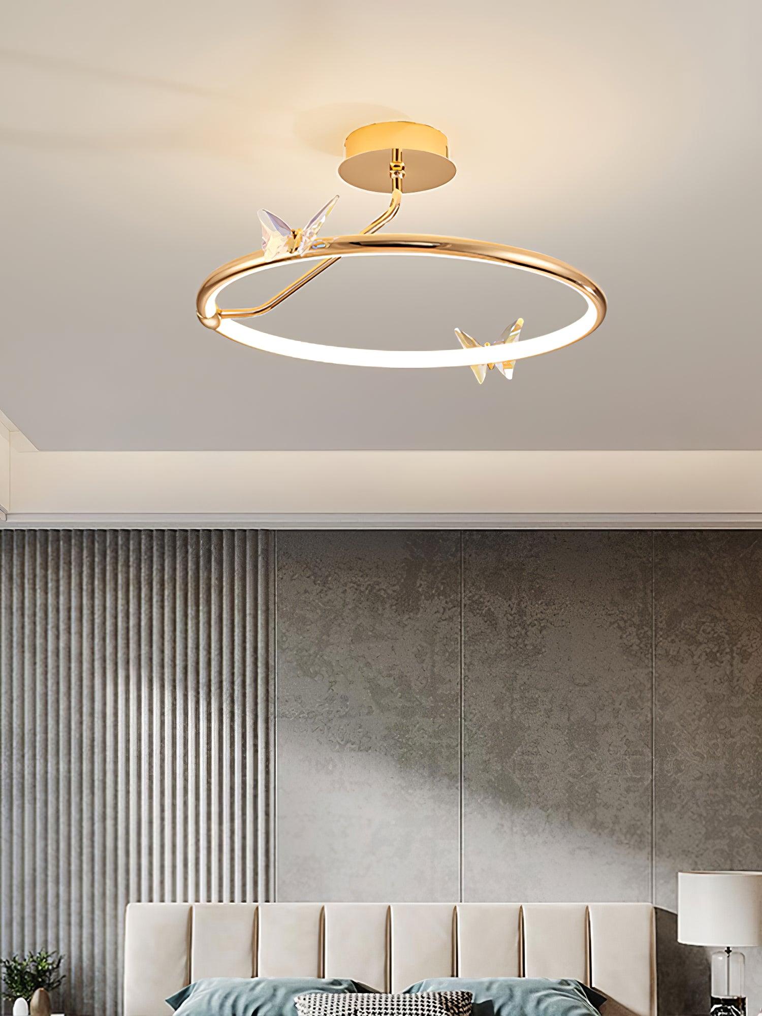 Cyrelel Ceiling Lamp Magic Butterfly Crystal Accents LED Ring